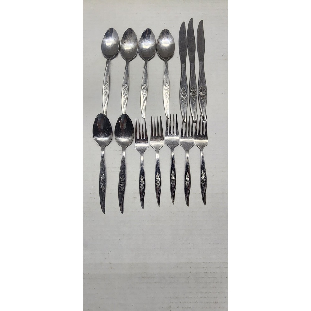 14 Pcs Hanford Forge Stainless Steel Flatware AVON ROSE Spoons, Forks,‎ Knives
